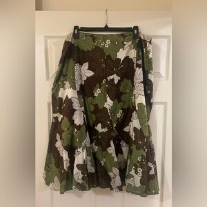 Jones New York Green and Brown Floral A-Line Skirt